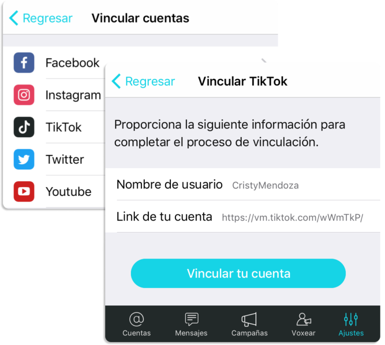 vincular red social tiktok exa influencers